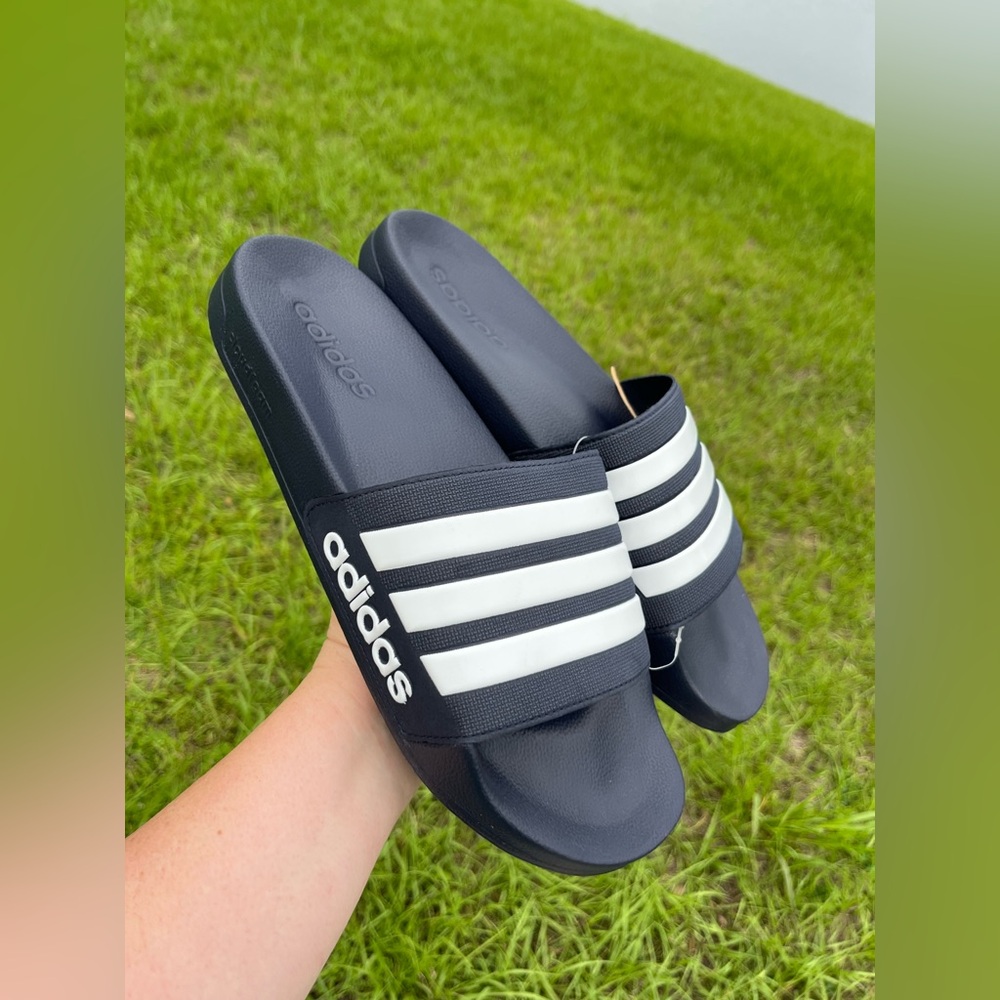 NWT Adidas Navy and White Slide Sandals Mens Size 11